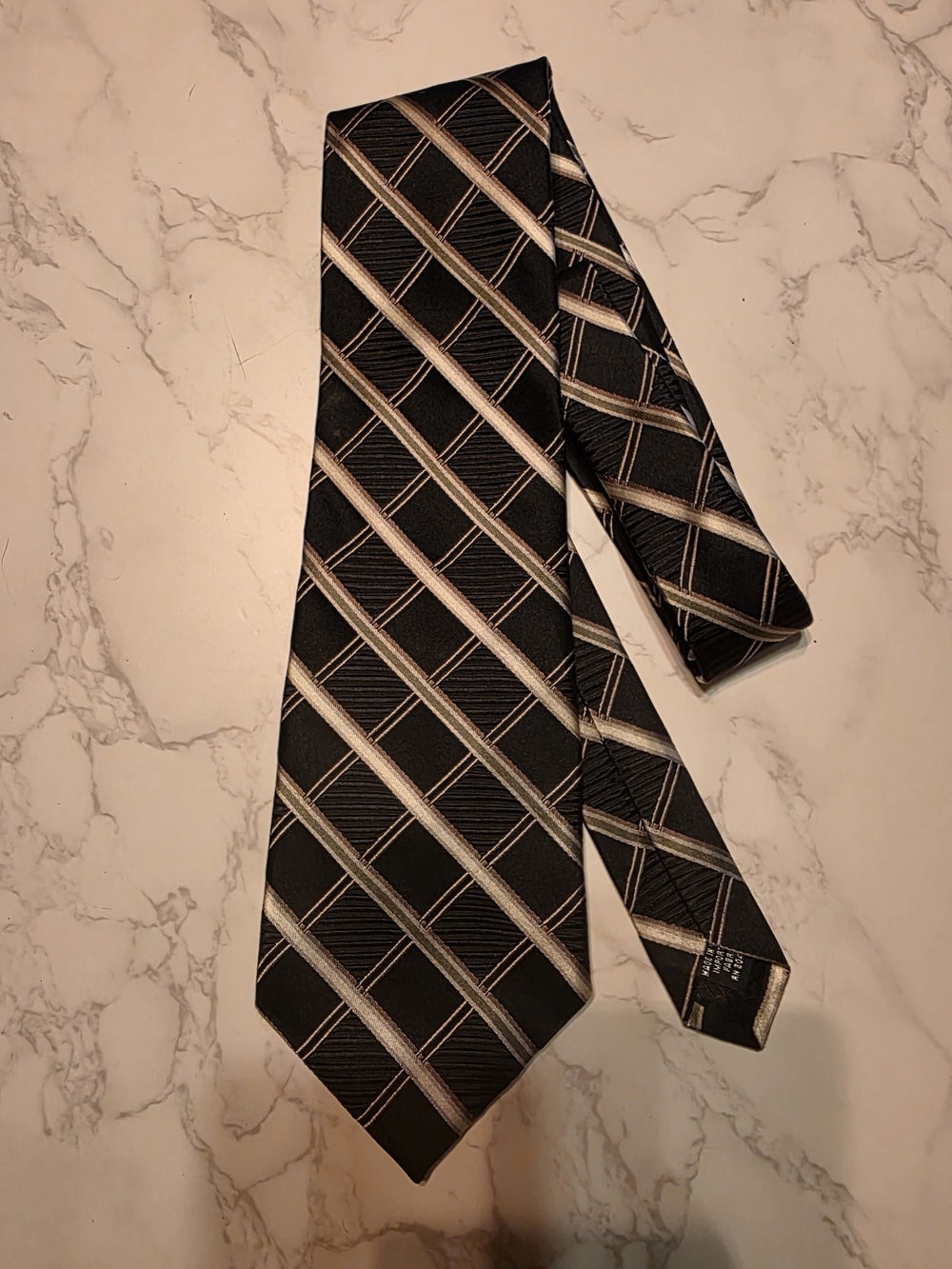 Classic Black and Gold Men's Diagonal Check Tie 100% Silk